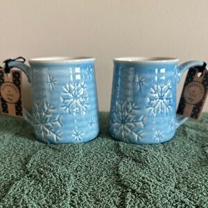 Peppermint & Pine Winter Snowflake Blue Glaze Mugs NEW!